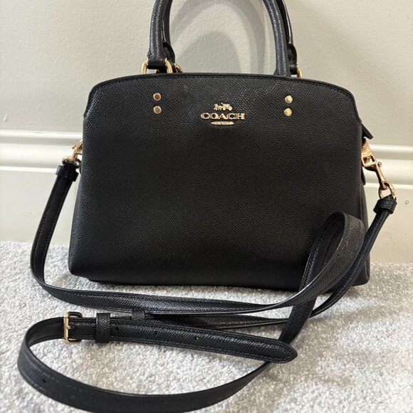 Coach Handbags - COACH Leather Mini Lillie Carryall Black With Gold Hardware Feet